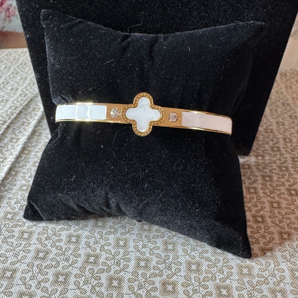 Gold and White Bracelet with Crystal Accents